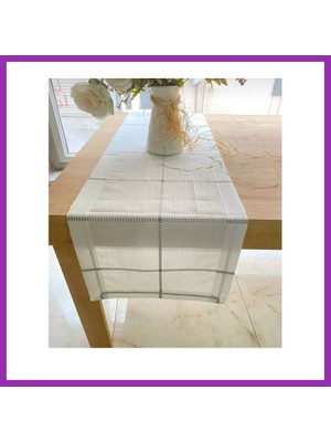 Salmore Belena Gri Çizgili Tek Runner 30/130 cm Masa Üzeri Dekoratif Runner Bty
