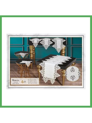 Astraltech Mimoza Model Krem 5 Parça Dantel Masa Örtüsü Runner Seti Salon Takımı No 666 Bezoss