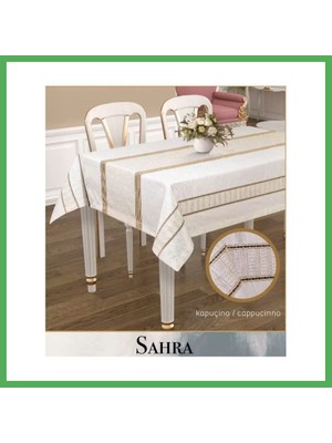 Astraltech Sahra Kapicino 160X260 cm Polyester Ajurlu Keten Masa Örtüsü Şık Tablecloth Dekor Bezoss