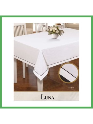 Astraltech Luna Model Krem 160X260 cm Keten Masa Örtüsü Modern Şık Ev Tekstili Yemek Masası Bezoss