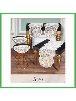 Astraltech Alya Model Krem 5 Parça Salon Takımı Dantelli Masa Örtüsü Runner Seti Bezoss