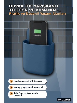 Eco Lounge Telefon ve Kumanda Tutucu Duvar Organizeri, Matkapsız Yapışkanlı Eşya Düzenleyici Kutu BX-316855