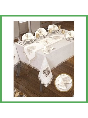 Astraltech Lisa Linen Krem 26 Parça 12 Kişilik 160 × 260 cm Çeyizlik Premium Yemek Masa Takımı Bezoss