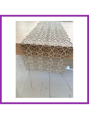 Salmore Salon Takımı Angles Çeyizlik Krem Kapi Runner Set 5 Parça Işlemeli Ranır Masa Sehpa Konsol Örtüsü Bty