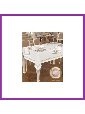 Salmore Matilda Krem-Gümüşsimli 8 Kişilik 10 Parça 160 × 260 cm Amerikan Servisli Sofra Takımı Bty
