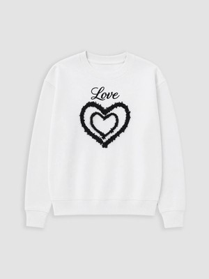 Lc Waikiki Yeni Sezon Beyaz Nakışlı Kız Çocuk Sweatshirt