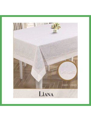 Astraltech Liana Model Krem 160X220 cm Keten Dantel Şık Dekoratif Yemek Masası Örtüsü Bezoss