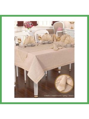 Astraltech Linen Kapiçino 12 Kişilik 26 Parça 155 × 220 cm Masası Premium Şık Sofra Seti Bezoss