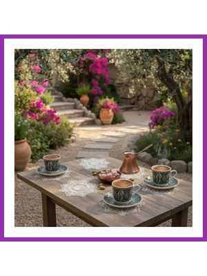 Salmore 6 Lı Dantel Kahve Sunumluğu 15X15 cm Asorti Desenli Türk Kahvesi Seti Bty