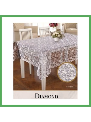 Astraltech Dertsiz Daimond Model Krem 160X220CM Işlemeli Dantelli Tek Masa Örtüsü Bezoss