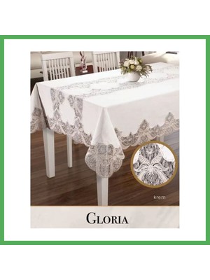 Astraltech Gloria Model Krem Keten 160X300 cm Dantelli Tek Masa Örtüsü Şık Yemek Masası Bezoss