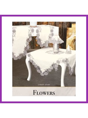 Salmore Flowers Model Krem 5 Parça Keten Dantelli Runner Seti Lüks Salon Takımı Bty