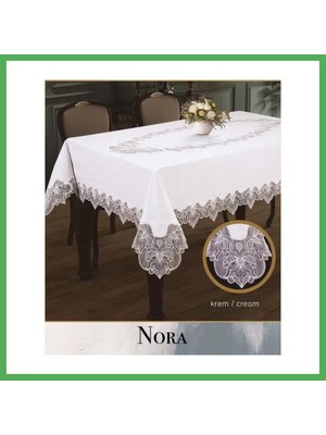 Astraltech Nora Krem-Krem 155X220 cm Keten Masa Örtüsü Modern Yemek Masası Tasarımı Bezoss
