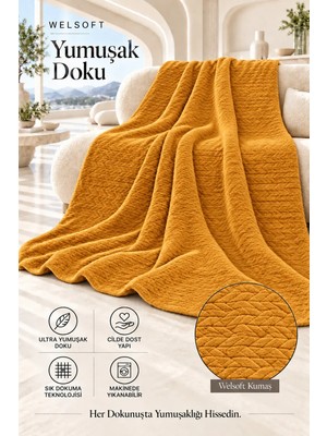 Battaniye Rashell Welsoft Jakarlı Tek Kişilik 150X220CM Yumuşak Dokulu Sıcak Tutan Konforlu