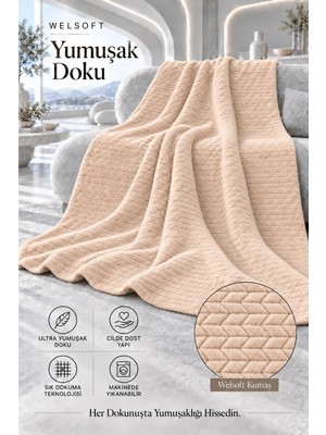 Battaniye Rashell Welsoft Jakarlı Tek Kişilik 150X220CM Yumuşak Dokulu Sıcak Tutan Konforlu