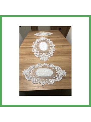 Astraltech Salon Oda Takımı Dantelli Runner Set Üç Parça Bezoss