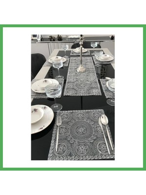 Astraltech Fransız Dantelli Runner ve Supla Takımı (1 Runner, 6 Supla) - Gri Bezoss