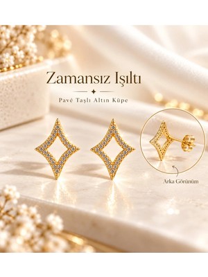 Xuping Jewelry Xupıng Jewelry Altın Renk Taşlı Dört Köşeli Yıldız 316L Çelik Küpe – Gerçek Gümüş Iğneli