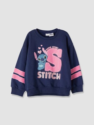 Lc Waikiki Yeni Sezon Lacivert Stitch Baskılı Kız Çocuk Sweatshirt