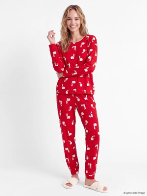 Lc Waikiki Yeni Sezon Kırmızı Yılbaşı Temalı Kadın Pijama Takım