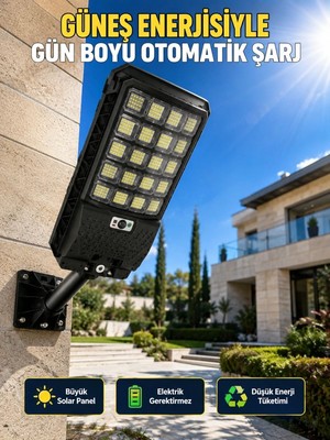 Marsilyan Güneş Enerjili Hareket Sensörlü LED Sokak Lambası Uzaktan Kumandalı Dış Mekan Aydınlatma