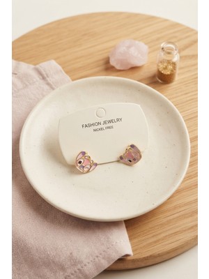 Pirinç Gold Renk Pembe Stiç Model Çocuk Küpe - Lisinya
