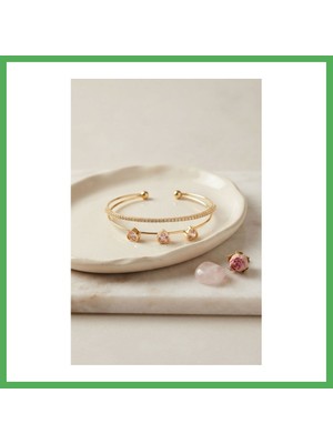 Astraltech Pembe Kalp Model Zirkon Taşlı Gold Renk Kadın Bileklik Bezoss
