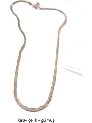 Marsilyan Kısa Italyan Çelik Kolye-45 cm - Gümüş