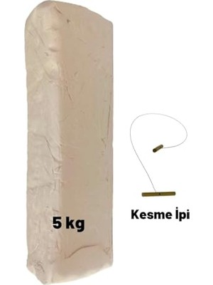 Beyaz Seramik Hamuru, Doğal Kil Çamuru, Oyun Hamuru, 5 Kg, Çamur Kesme Teli-Ipi Beyaz