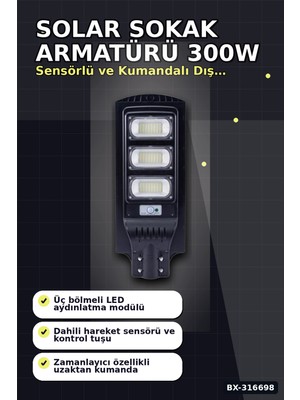 Eco Lounge Solar Sokak Armatürü 300W Kumandalı Bahçe Lambası Dış Mekan Aydınlatma BX-316698