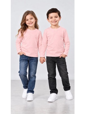 Babito Store %100 Pamuk Unisex Çocuk Bisiklet Yaka Uzun Kollu Basic Badi 2-10 Yaş