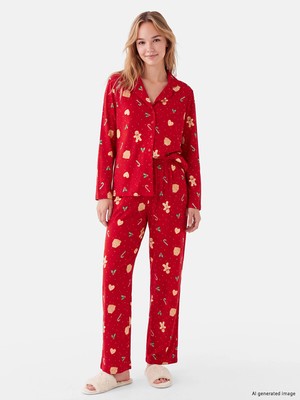 Lc Waikiki Yeni Sezon Kırmızı Yılbaşı Temalı Kadın Pijama Takımı