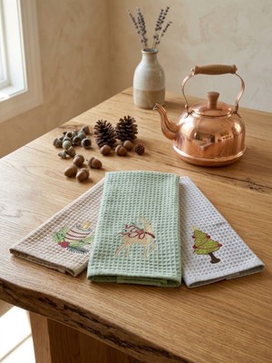 Denissly Yeni Yıl Mutfak Havlusu 3'lü Set 30X50 cm Nakışlı Waffle Dokulu Yılbaşı Kurulama Bezi Hediyelik
