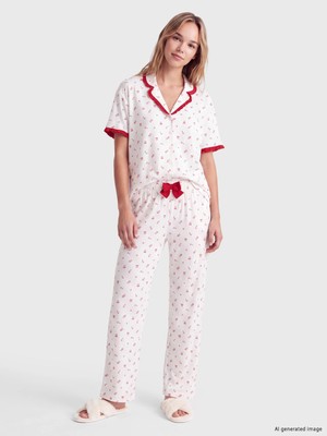 Lc Waikiki Yeni Sezon Ekru Yılbaşı Temalı Kadın Pijama Takım