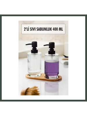 Bezos 2 Li Bambu Altlıklı Sıvı Sabunluk Seti Nhr