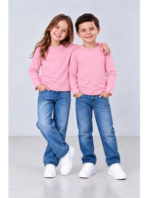 Babito Store %100 Pamuk Unisex Çocuk Bisiklet Yaka Uzun Kollu Basic Badi 2-10 Yaş
