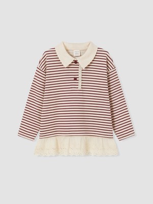Lc Waikiki Yeni Sezon Bordo Polo Yaka Çizgili Kız Çocuk Sweatshirt