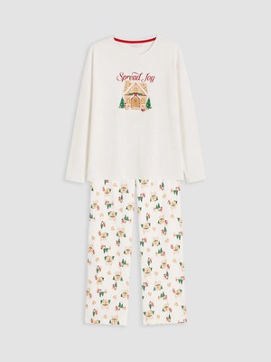 Lc Waikiki Yeni Sezon Ekru Yılbaşı Temalı Kadın Pijama Takımı
