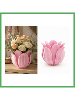 Astraltech 3D Baskı Lotus Yapraklı Vazo - Dekoratif Çiçeklik-Pembe Bezoss