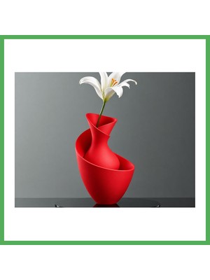 Astraltech 3D Baskı Bold Vazo - Akışkan Formlu Dekoratif Vazo-Kırmızı Bezoss