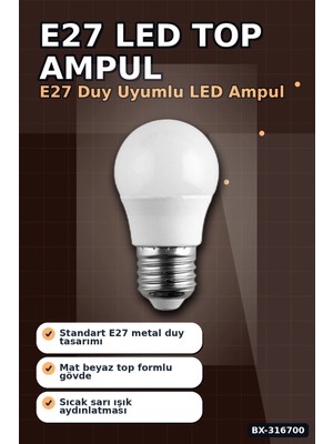 Eco Lounge E27 Duy LED Top Ampul 6W 3200K Gün Işığı 540 Lümen Enerji Tasarruflu 1 Adet BX-316700