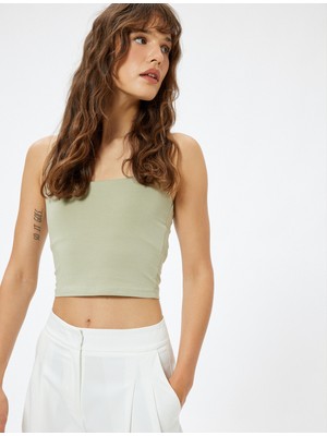 Koton Basic Crop Atlet Kare Yaka Kalın Askılı Pamuklu Slim Fit