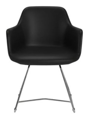Tr Atom Ofis Melik Siyah Deri Misafir Bekleme Koltuğu, Metal Ayak, Sabit, 43X41X80 cm