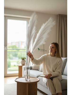 Tr Çiçekçiniz 120 cm Yapay Pampas Otu 3'lü Set – Dökülmeyen, Premium Kalite, Büyük Boy Dek