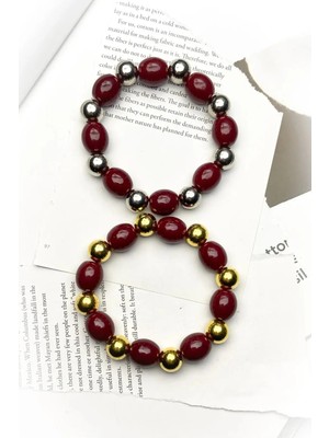 Roshel 2 Adet Boncuk Vintage Bordo Renk Vintage Bileklik