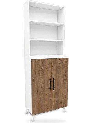 Tr Lidya Dolaplı Kitaplık 6 Raflı 2 Kapaklı 65 Cm, Atlantik Çam - Beyaz