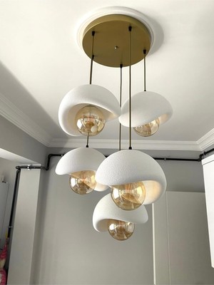 Tr Modern 5'li Avize Beton Dokulu - Salon ve Oturma Odası Için Şık Tasarım (Rustik Ampul Hed�