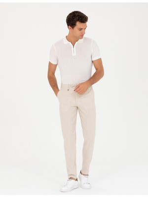 Cacharel Bej Carrot Fit Keten Karışımlı Kanvas Pantolon