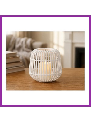 Bezos 3D Baskı Modern Kafes Tasarımlı Dekoratif Mumluk - Tealight Mumluk, Masaüstü Ev ve Ofis Dekoru-Beyaz BEZ10