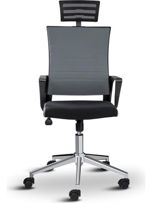 Tr Rigel Başlıklı Metal Ayaklı Çalışma Koltuğu Ofis Sandalyesi (Gri Siyah)